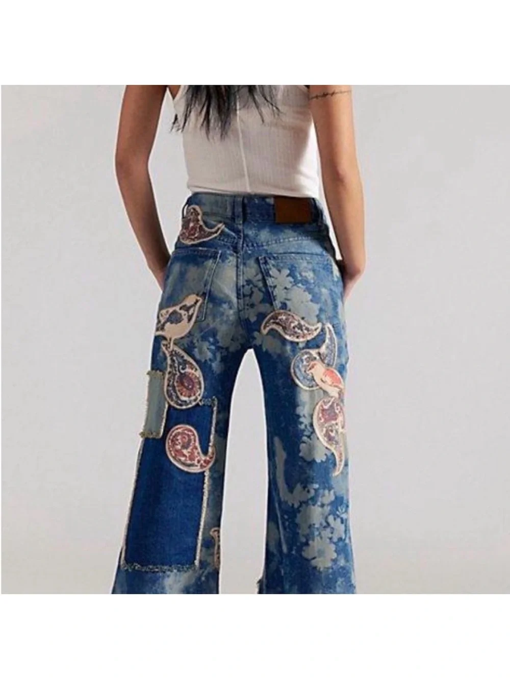 Free People Flying High  Patched  Wide-Leg Jeans  24